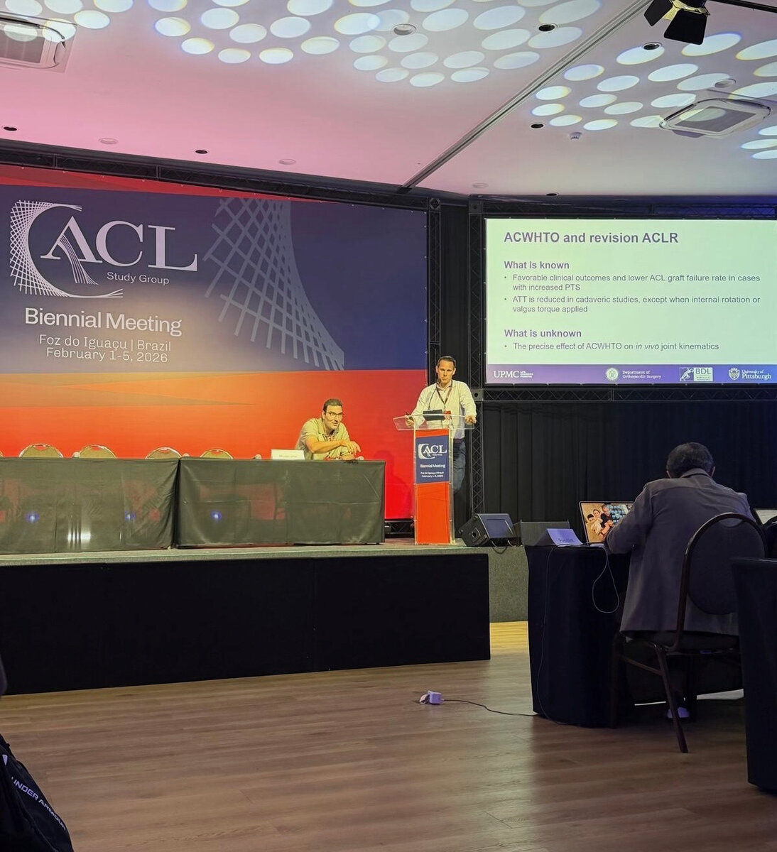 Dr. Hughes presenting on revision ACL reconstruction at the ACL Study Group Biennial Meeting in Brazil