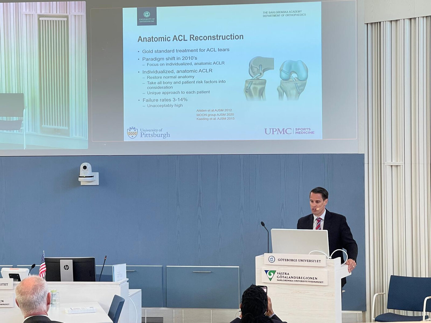 Dr. Hughes lecturing on anatomic ACL reconstruction at the University of Gothenburg